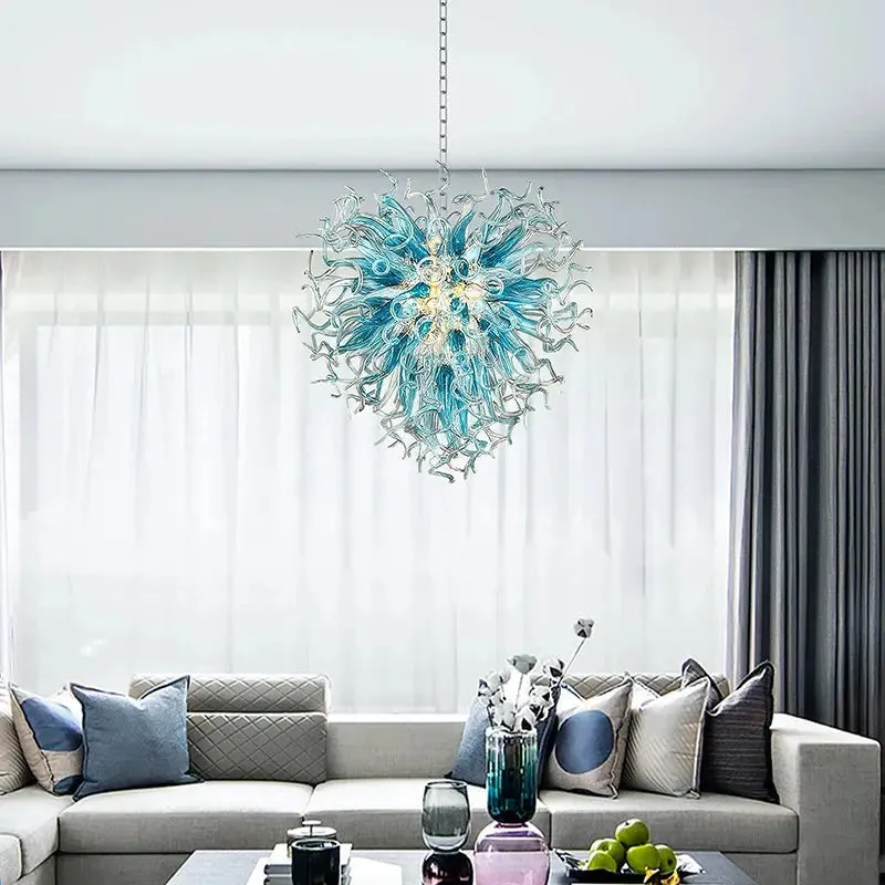 Modern Aqua Blue Glass Chandelier — Seus Lighting LED Pendant Lights  