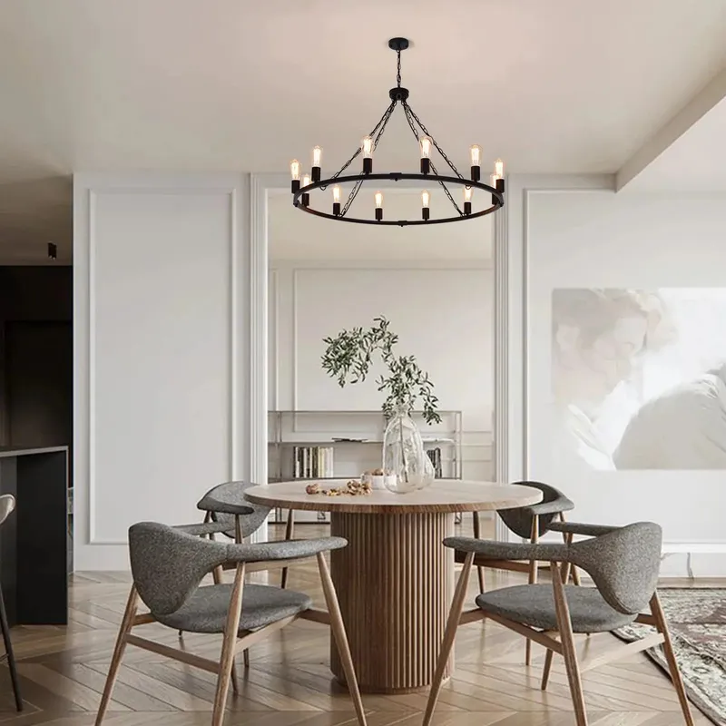 Metal 12 Light Black Chandelier Fixture — Seus Lighting LED Pendant Lights  