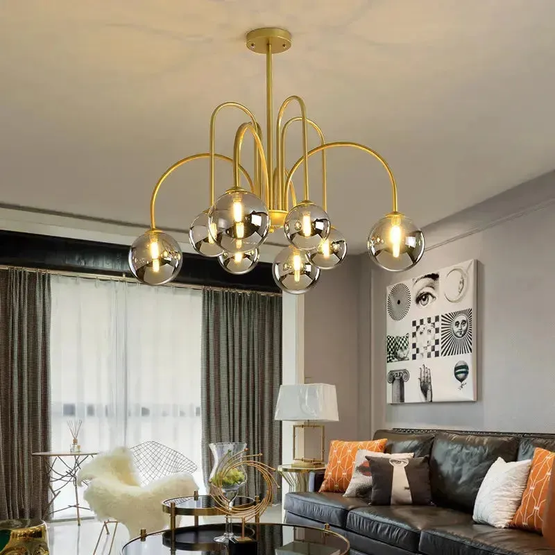 8 Light Led Glass Ball Chandelier Black/Gold — Seus Lighting LED Pendant Lights  3000K