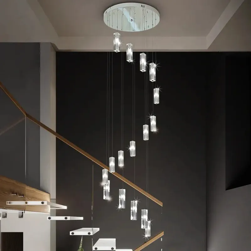 Modern Geometric Staircase Chandelier with Dimming — Seus Lighting LED Pendant Lights  3000K
