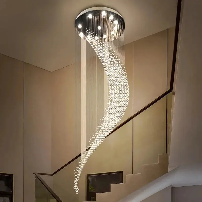 Luxury Raindrop Crystal Chandelier for Staircase and Foyer — Seus Lighting LED Pendant Lights  3000K
