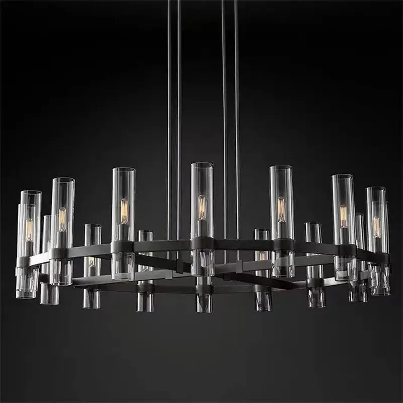 American Modern Metal Chandelier Gold & Black & Chrome — Seus Lighting LED Pendant Lights  