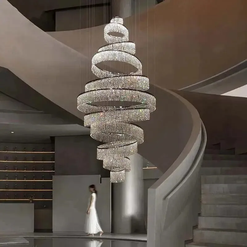 Luxury Crystal Grand Staircase Chandelier — Seus Lighting LED Pendant Lights  3000K