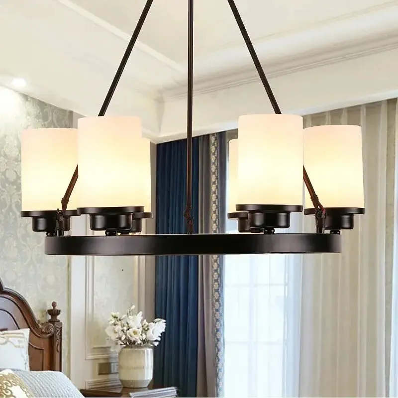 Black Candlestick Rustic Chandelier with Shades — Seus Lighting LED Pendant Lights  