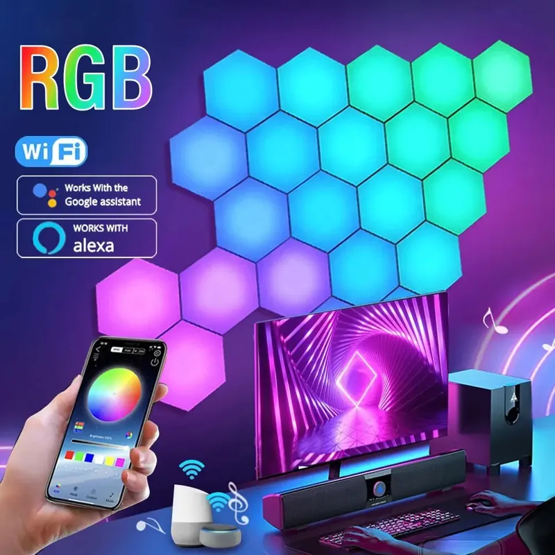 RGB Led Hexagon Wall Lights Wifi/Bluetooth Control — Seus Lighting LED Wall Lights  