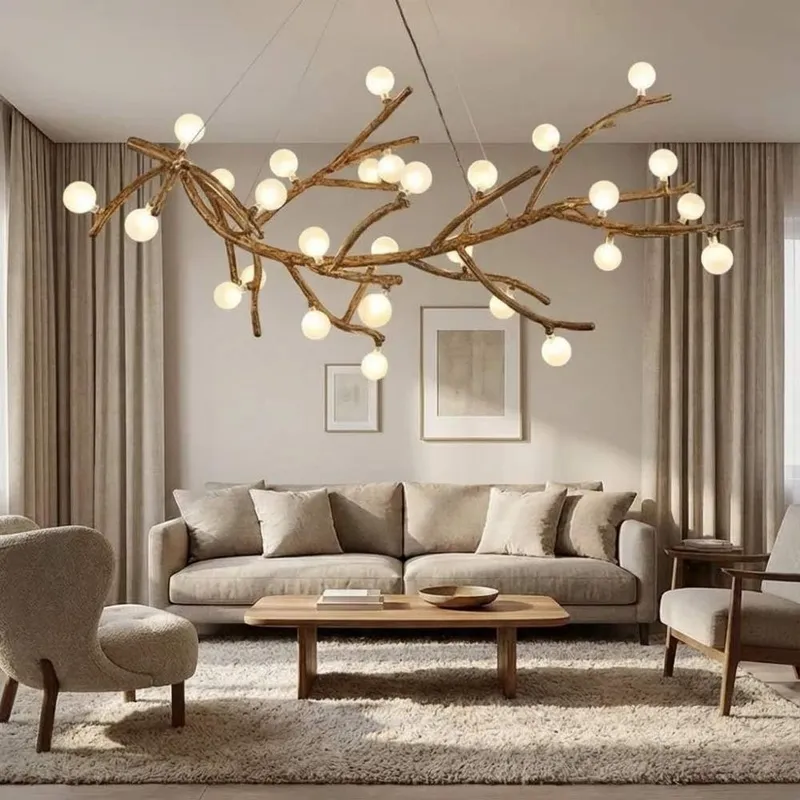 Madelyn Rustic Branch Chandelier Frosted/Clear Ball — Seus Lighting LED Pendant Lights 3.0W 3000K