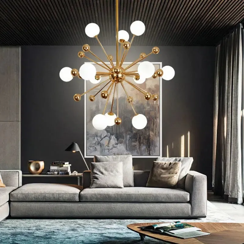 Serenity Gold Brass Sputnik Chandelier — Seus Lighting LED Pendant Lights  3000K