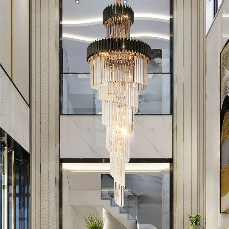 Olivia Crystal Modern Stair Chandelier — Seus Lighting LED Pendant Lights  3000K