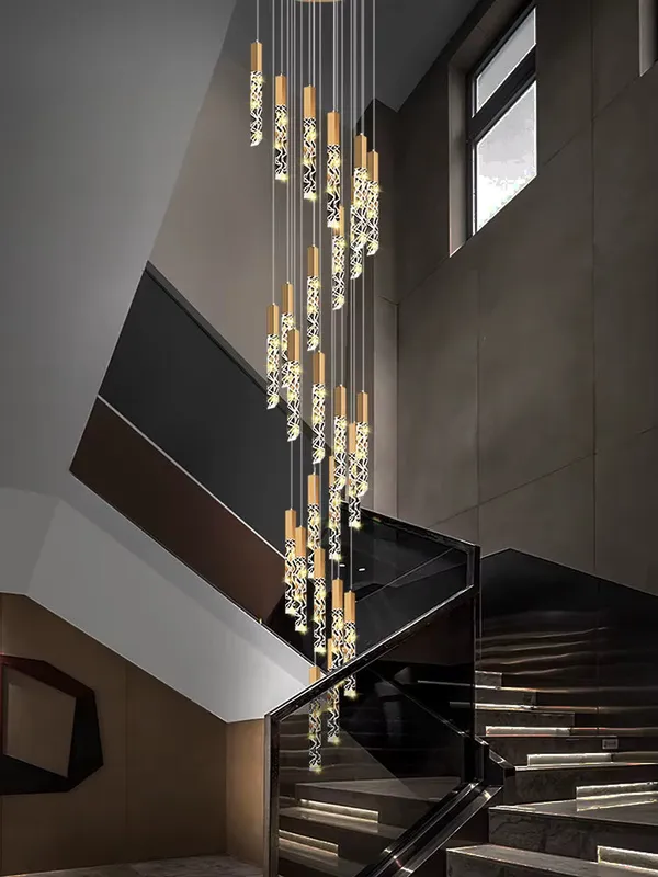 Large Crystal Chandelier for High Ceiling — Seus Lighting LED Pendant Lights  3000K