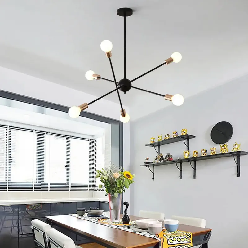 Black and Gold Sputnik Chandelier 6/8 Light — Seus Lighting LED Pendant Lights  