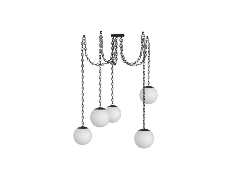 Black Chain Swag Chandelier: 5 Pendant, White 12" Globes — Hangout Lighting LED Pendant Lights  3500K
