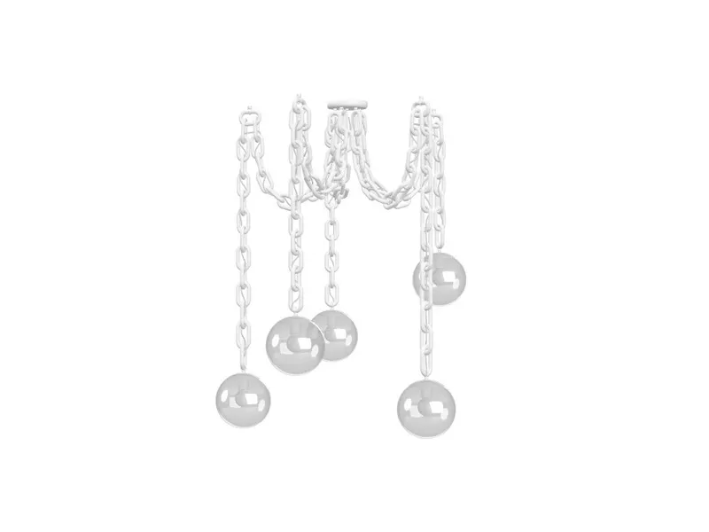 White Chain Swag Chandelier, 5 Glass Globe Pendants — Hangout Lighting LED Pendant Lights  3500K