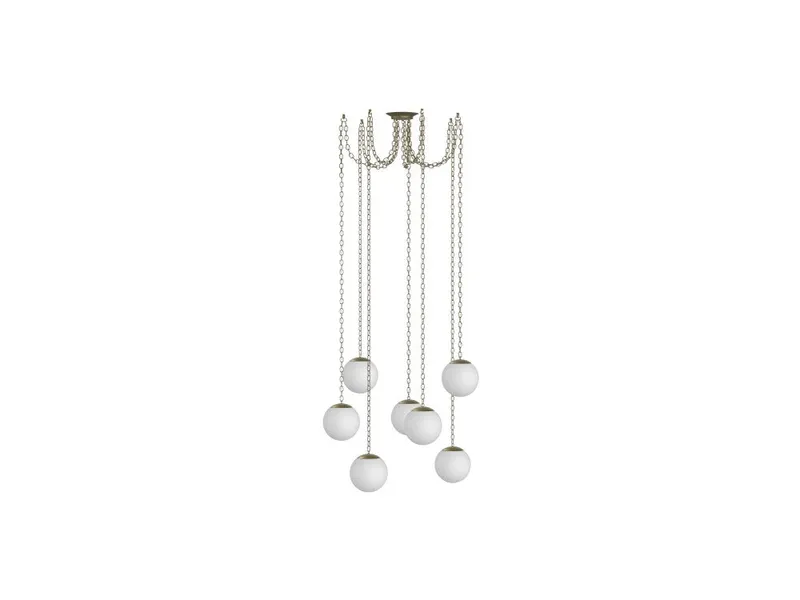 High Ceiling Swag Chandelier – 7 Globe Pendant | Antique Chain, 10" White Globes — Hangout Lighting LED Pendant Lights  2700K