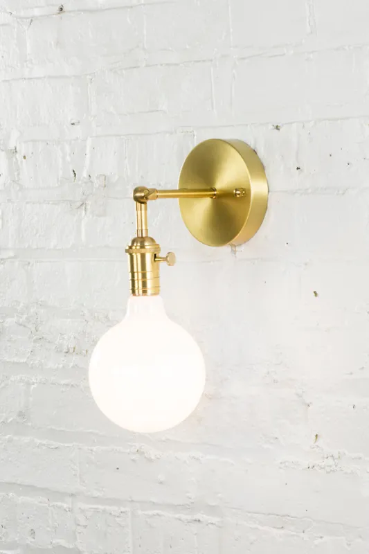 Hinge Arm Wall Sconce: Brass with White 5" Globe — Hangout Lighting LED Wall Lights  3500K