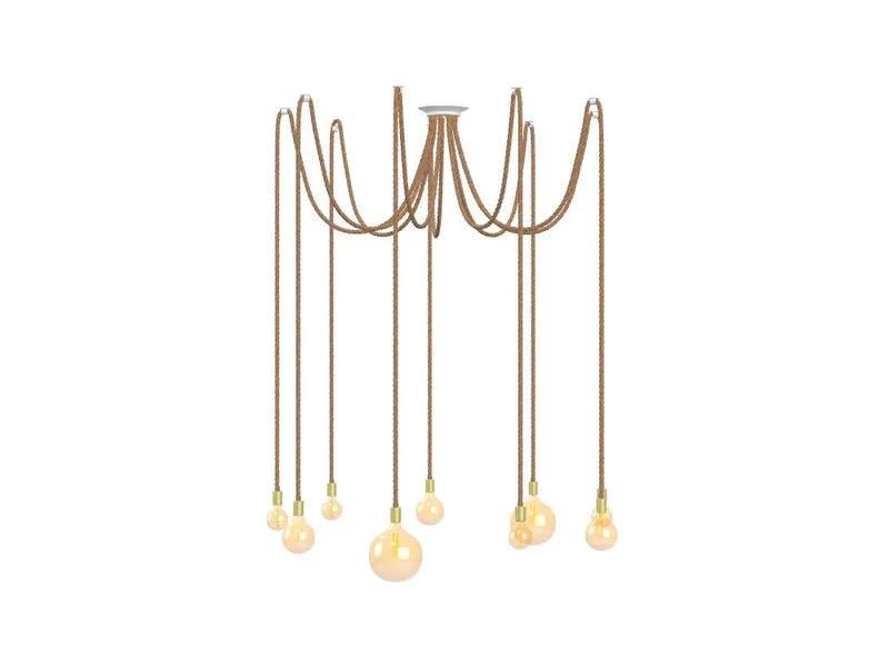 9 Pendant Rope Swag - Large Amber Globe Mix - White and Brass — Hangout Lighting LED Pendant Lights  2200K