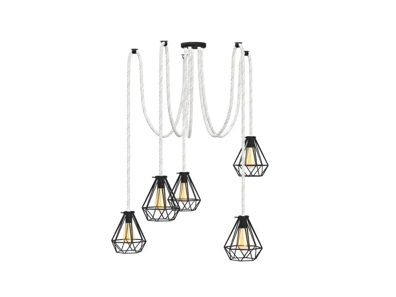 Cotton Rope Swag Chandelier: Black Diamond Cages — Hangout Lighting LED Pendant Lights  2200K