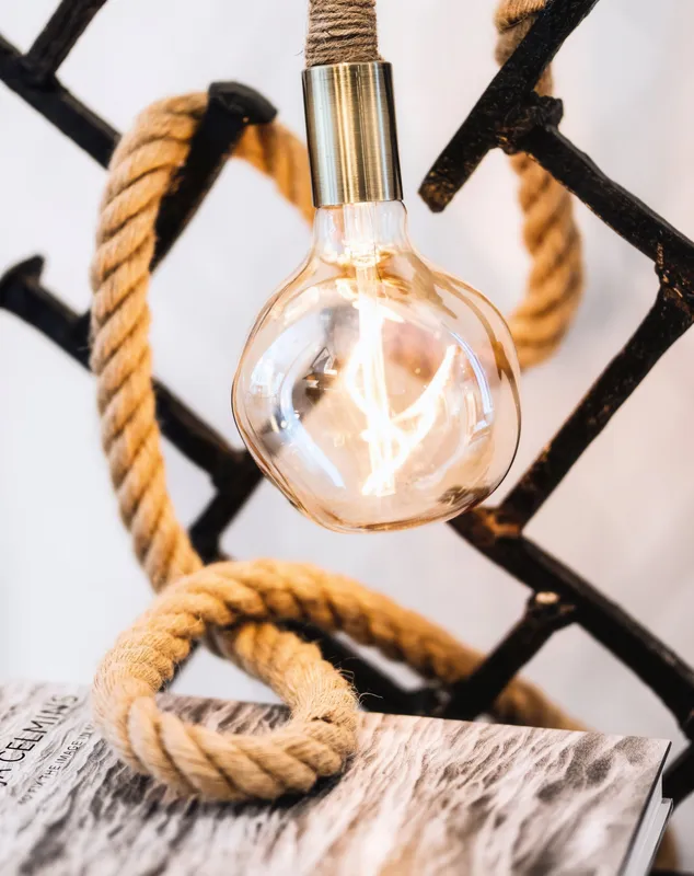 Single Pendant: Manila Rope with Organic 5" Globe — Hangout Lighting LED Pendant Lights  2200K