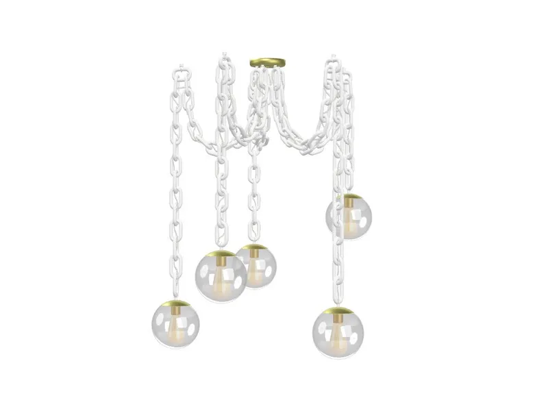 5 Pendant Thick White Chain Swag - Clear 8" Globes — Hangout Lighting LED Pendant Lights  2200K