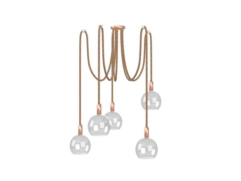 5 Pendant Copper Rope Swag - Clear Globes — Hangout Lighting LED Pendant Lights  