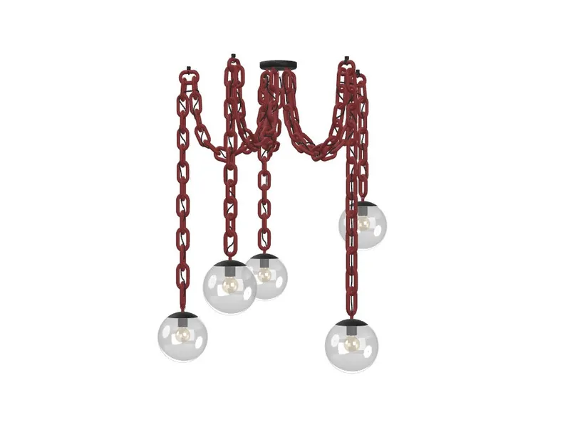 5 Pendant Thick Crimson Chain Swag - Clear 8" Globes — Hangout Lighting LED Pendant Lights  