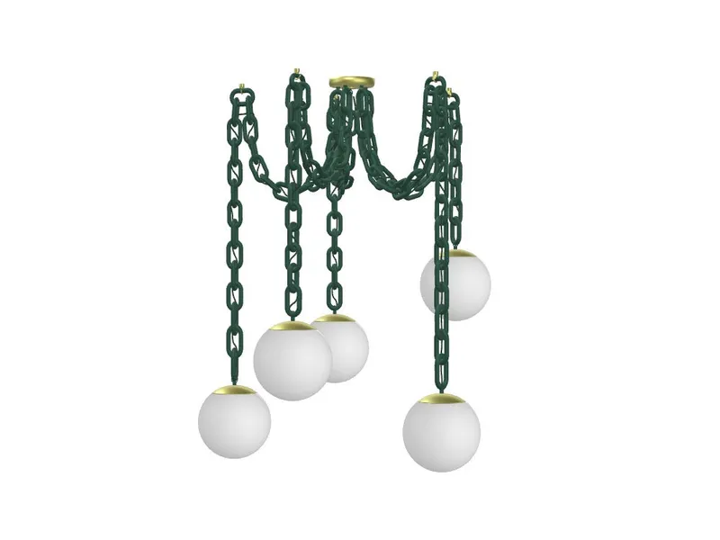 5 Pendant Thick Evergreen Chain Swag - White 8" Globes — Hangout Lighting LED Pendant Lights  