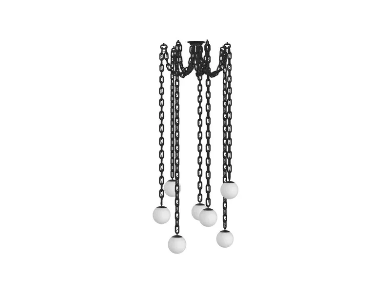 High Ceiling Swag Chandelier – 7 Globe Pendant | Black Thick Chain, 10" White Globes — Hangout Lighting LED Pendant Lights  2700K