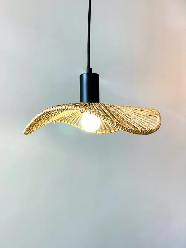 12" Wavy Woven Jute Disc Pendant — Hangout Lighting LED Pendant Lights  3500K
