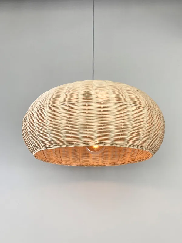 Woven Bamboo Rounded Drum Pendant Light — Hangout Lighting LED Pendant Lights  