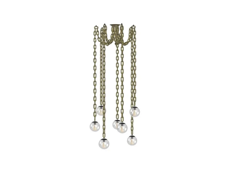 7 Pendant Thick Khaki Chain Swag - Clear 8" Globes — Hangout Lighting LED Pendant Lights  2200K
