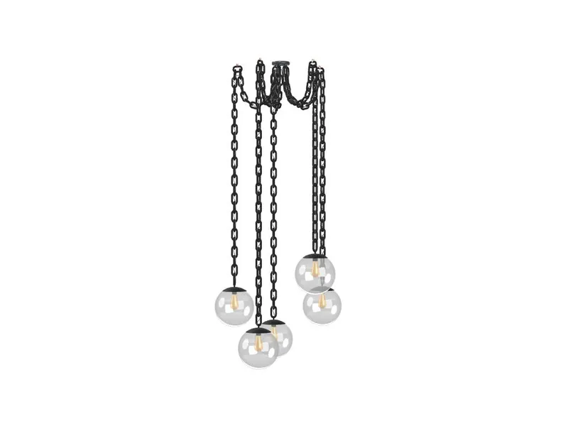 5 Pendant Thick Black Chain Swag - Clear 12" Globes — Hangout Lighting LED Pendant Lights  2200K