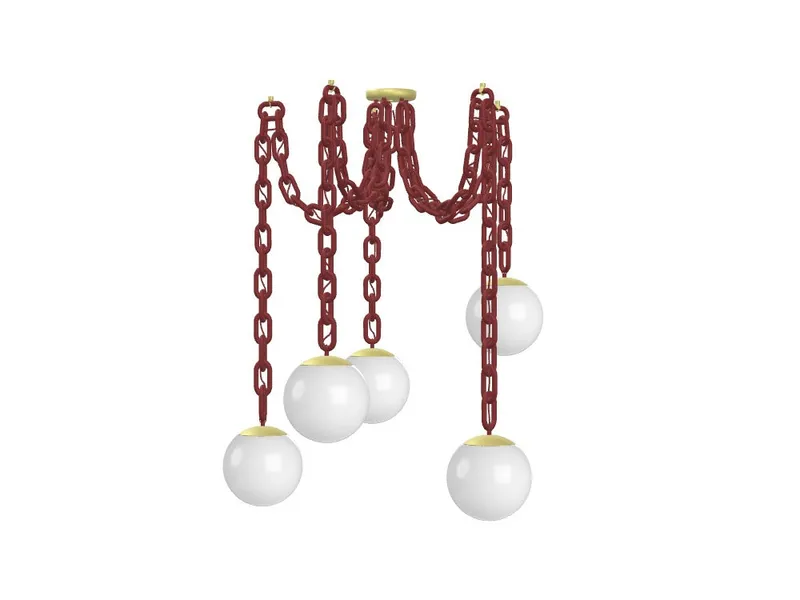 5 Pendant Thick Crimson Chain Swag - White 8" Globes — Hangout Lighting LED Pendant Lights  