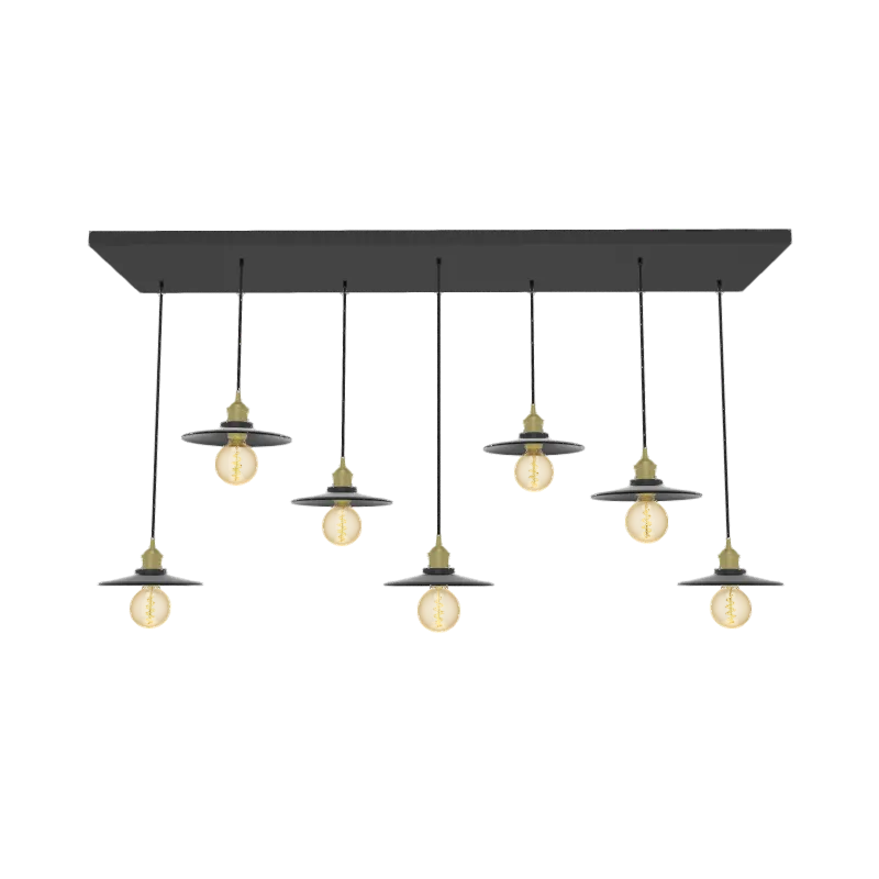 47" x 12" Metal Chandelier: 7 Pendant Modern Black and Brass with Black Modern Shades — Hangout Lighting LED Pendant Lights  2200K