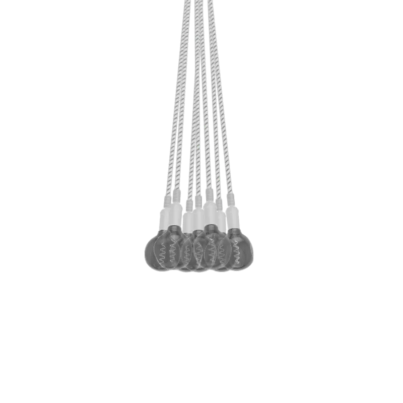 Cluster Chandelier - Even: 7 Pendant White Rope with Uneven Smoke Globe Bulbs — Hangout Lighting LED Pendant Lights  3500K