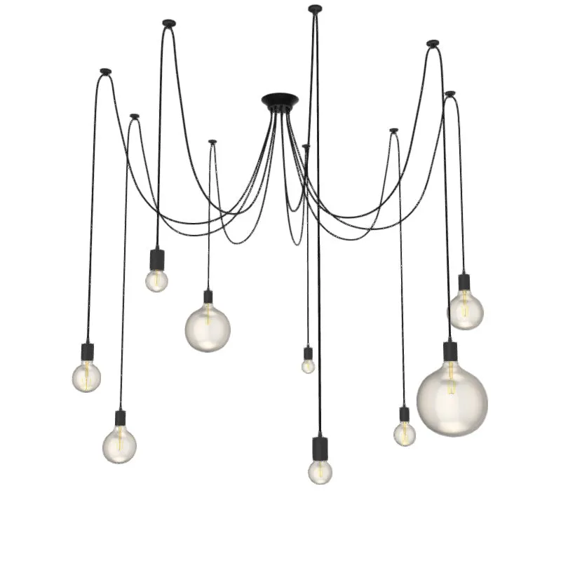 Swag Chandelier: 9 Pendant Black with Clear Globe Bulb Mix — Hangout Lighting LED Pendant Lights  