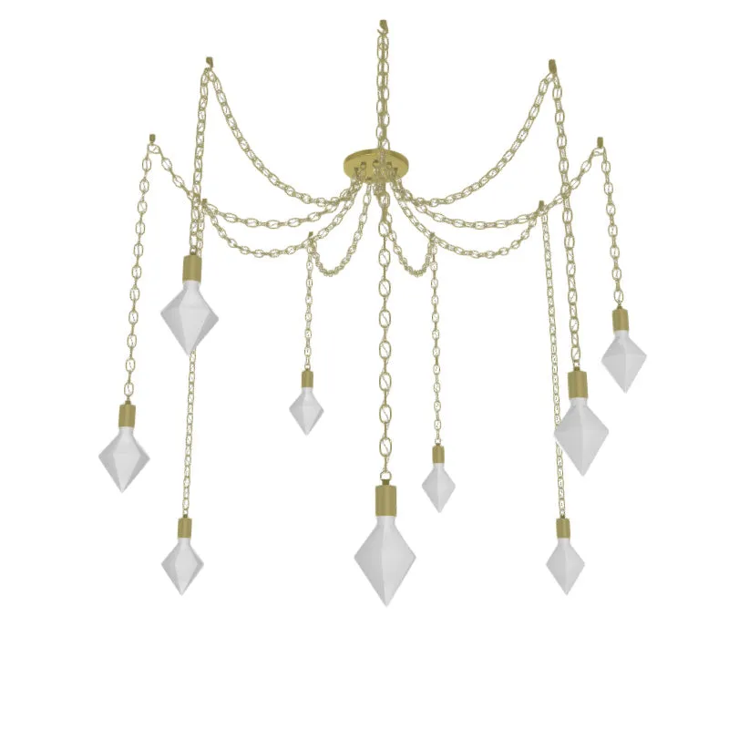 Swag Chandelier: 9 Pendant Brass Chain with White Diamond Bulbs — Hangout Lighting LED Pendant Lights  3500K