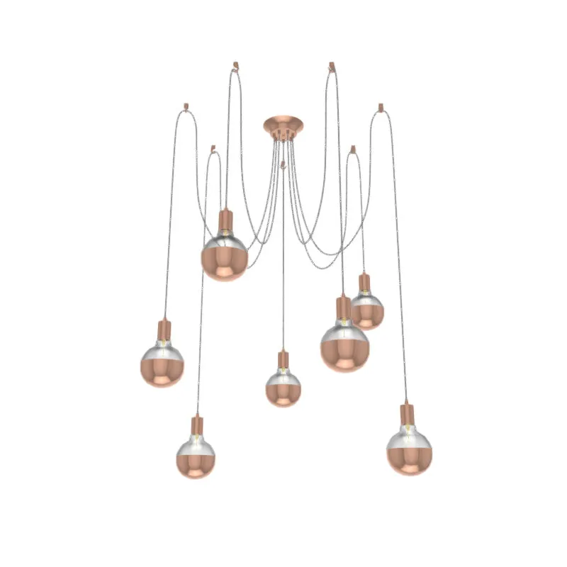 Swag Chandelier: 7 Pendant Grey and Copper with Copper Dipped Bulbs — Hangout Lighting LED Pendant Lights  2700K