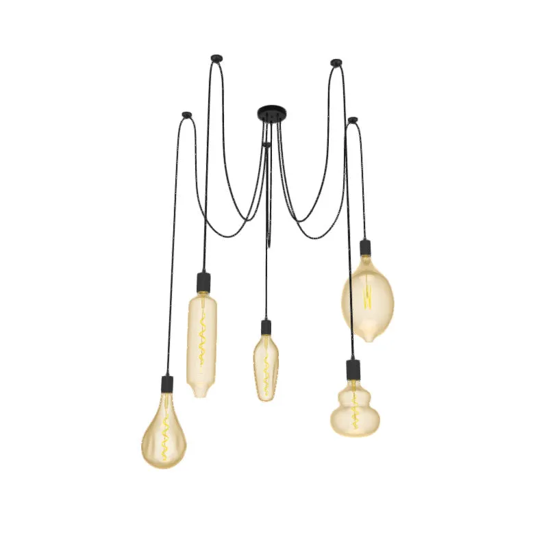 Swag Chandelier: 5 Pendant Black Swag Chandelier with Large Oversized Light Bulbs — Hangout Lighting LED Pendant Lights  
