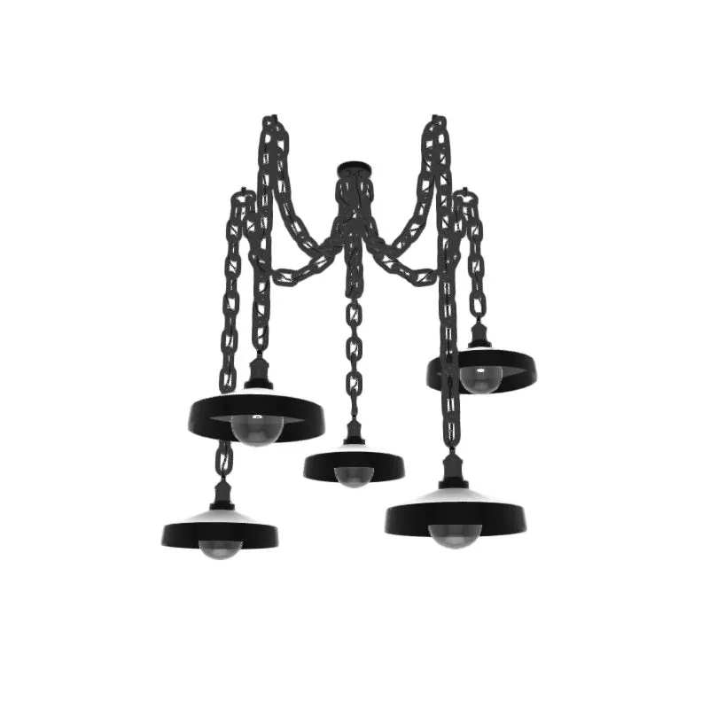 Swag Chandelier: 5 Pendant Large Black Chain with Industrial Shades — Hangout Lighting LED Pendant Lights  3500K