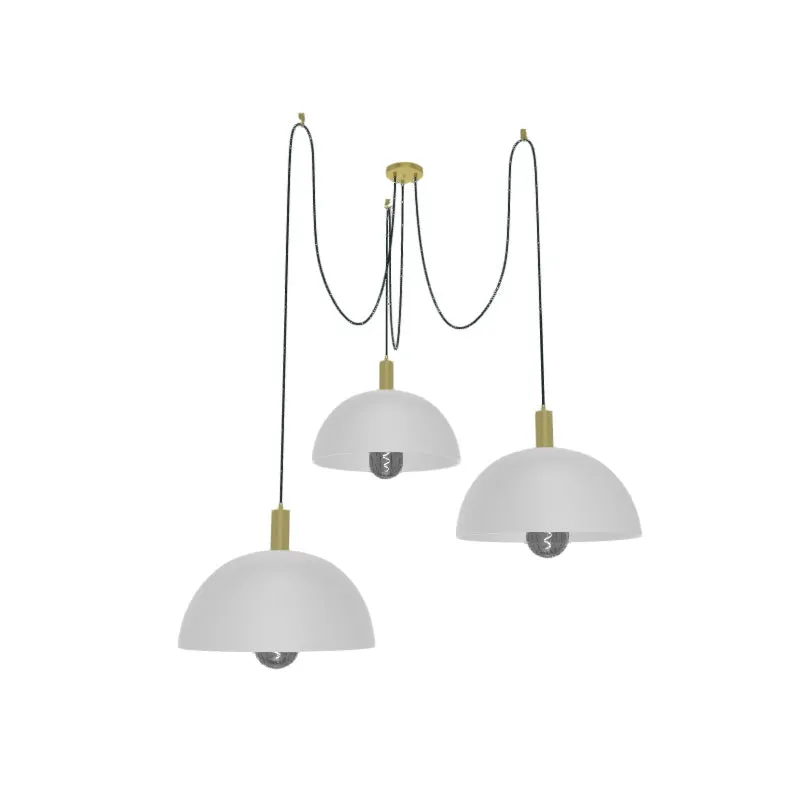 Swag Chandelier: 3 White Dome Shade Pendants with Oversized Smoked Light Bulb — Hangout Lighting LED Pendant Lights  3500K