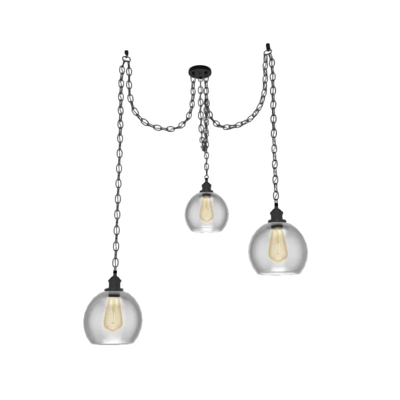 Swag Chandelier: 3 Pendant Black Chain with Glass Globe Shades — Hangout Lighting LED Pendant Lights  2200K