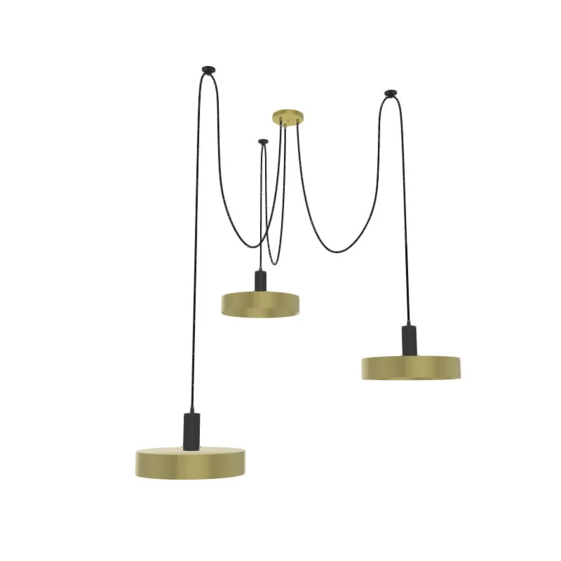 Swag Chandelier: 3 Pendant Black and Brass with Brass Drum Shades — Hangout Lighting LED Pendant Lights  