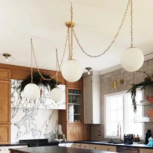 Swag Chandelier: Brass Chain with Neckless Globe Shades — Hangout Lighting LED Pendant Lights  2700K