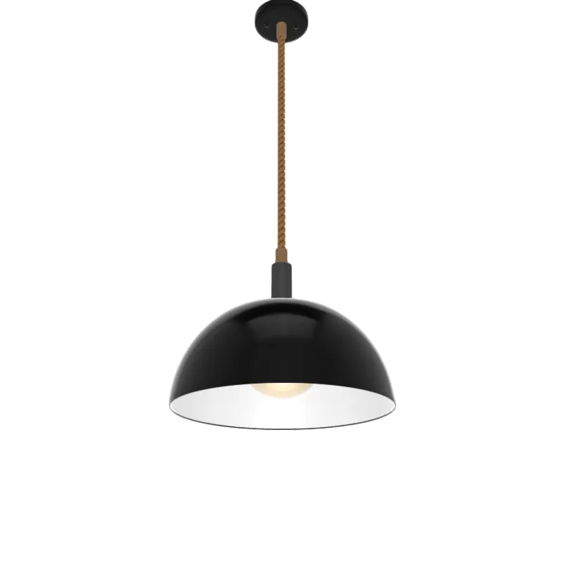 Single Pendant: Manila Rope with Black Dome Shade — Hangout Lighting LED Pendant Lights  2200K