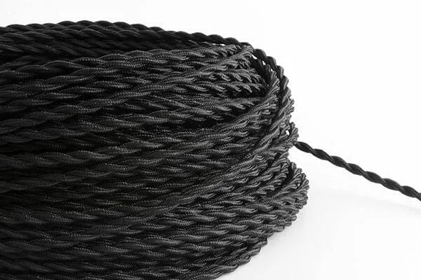 Black Twisted Fabric Cord by the Foot — Hangout Lighting LED Bulbs & Lamps  