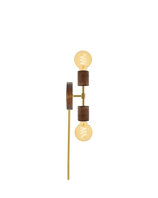Plug-In Double Wall Sconce: Walnut and Brass — Hangout Lighting LED Wall Lights  