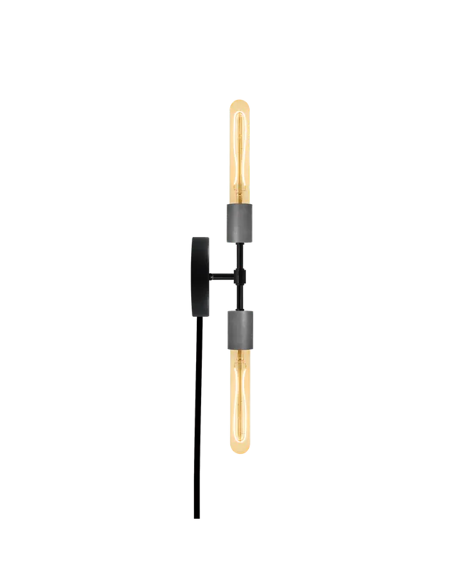 Plug-In Double Wall Sconce: Black and Steel — Hangout Lighting LED Wall Lights  