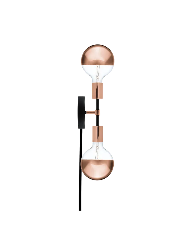 Plug-In Double Wall Sconce: Black and Copper — Hangout Lighting LED Wall Lights  