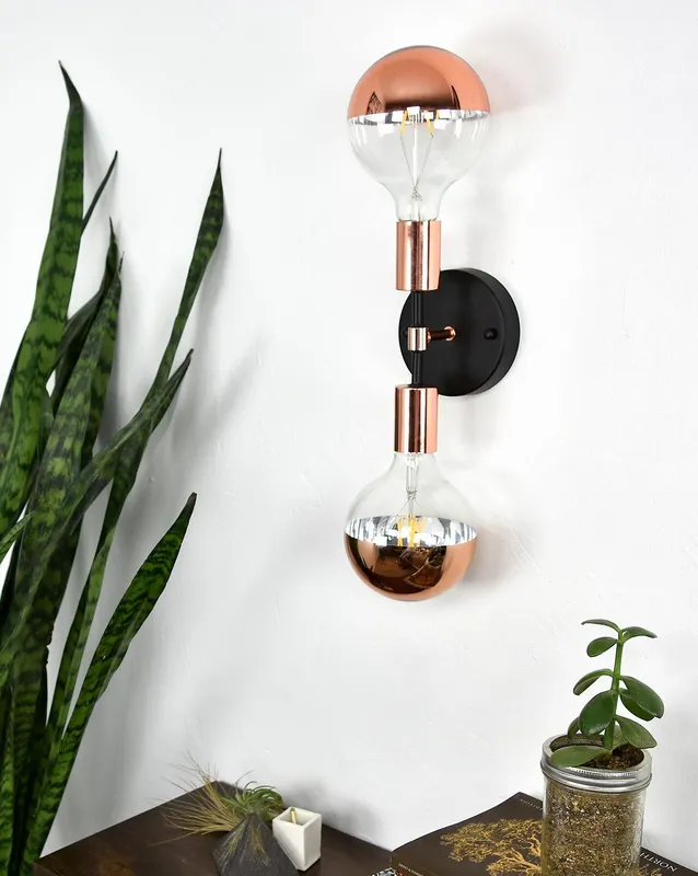 Double Wall Sconce: Black and Copper — Hangout Lighting LED Wall Lights  