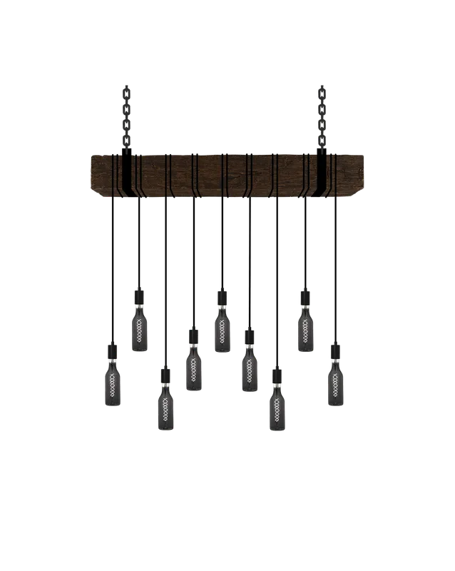 Faux Beam 9 Pendant Wrap: Black with Smoke Bottles — Hangout Lighting LED Linear Lights 4.0W 