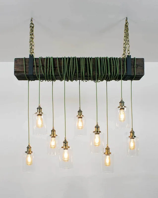 Faux Beam 9 Pendant Wrap: Olive and Glass Shades — Hangout Lighting LED Linear Lights 40.0W 